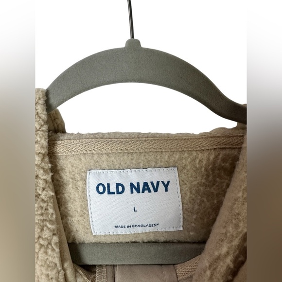 Old Navy Men’s Sherpa Fleece Zip-Up Hoodie Beige Large - Picture 6 of 8